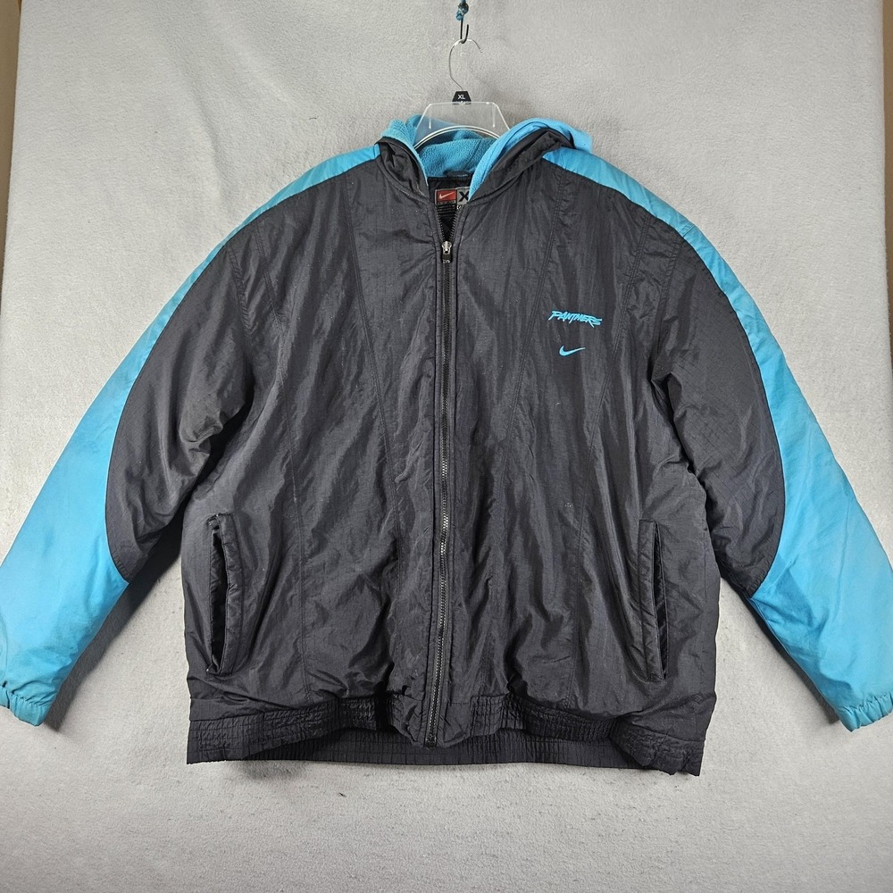 Vintage Carolina Panthers Jacket Mens 2XL Black NFL Football Nike Hooded 2000s